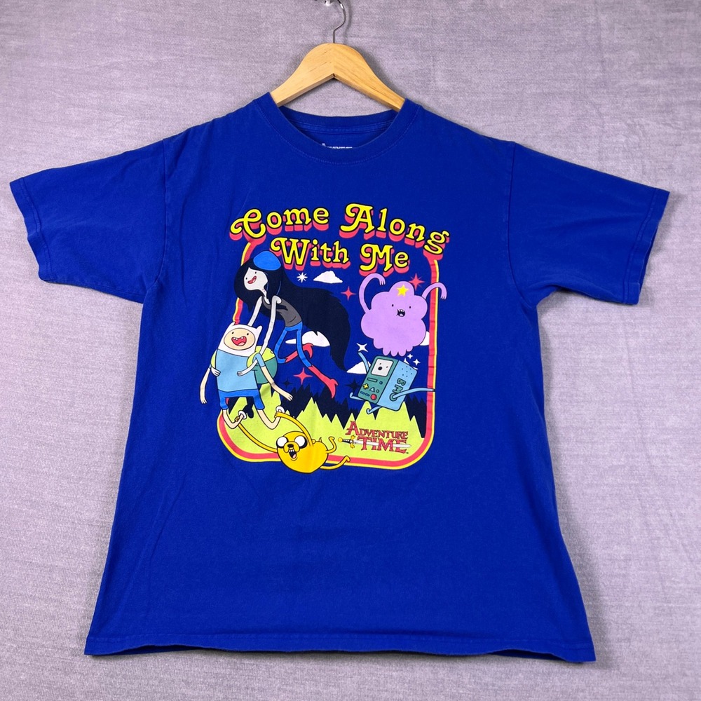 Adventure Time Come Along With Me Graphic Crew Neck Tee Shirt Mens Medium Blue